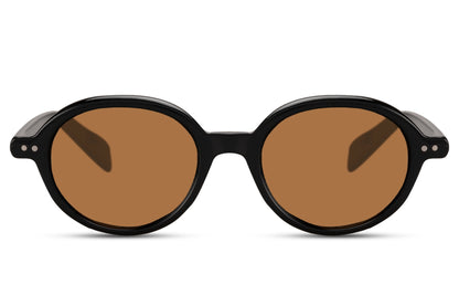 Berlin sleek round sunglasses brown animal print polycarbonate frame warm amber lens UV400 protection men women sleek retro boho summer city festival holiday beach free UK Europe shipping Sunglass Station