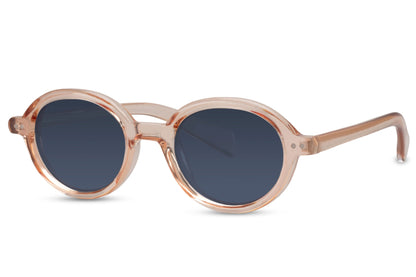 Berlin sleek round sunglasses cream nude slim polycarbonate frame navy blue lens UV400 protection men women sleek sophisticated everyday summer city outdoor holiday free UK Europe delivery Sunglass Station