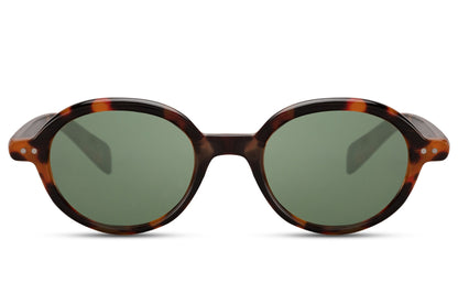 Berlin sleek round sunglasses dark tortoiseshell polycarbonate frame green lens UV400 protection men women sleek retro Berlin street style summer city beach festival free UK Europe delivery Sunglass Station