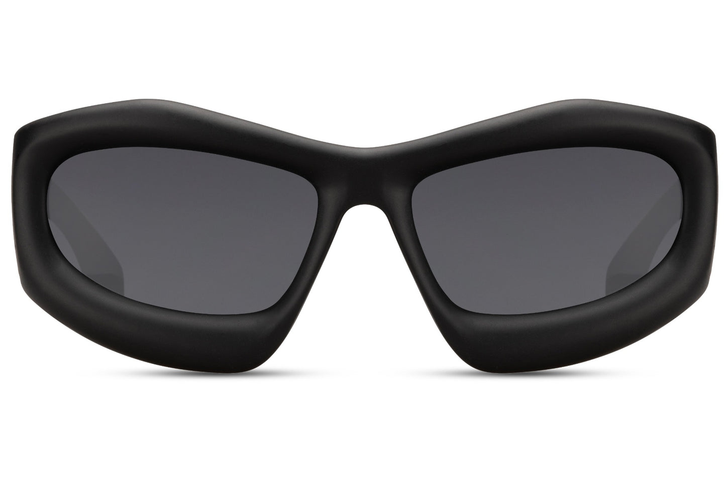 Black biomorphic party sunglasses showing organic temple detail — fluid wraparound construction with 5.5cm lens height, the sculptural frame for festival headliners and front-row regulars who treat eyewear as architecture | Sunglass Station