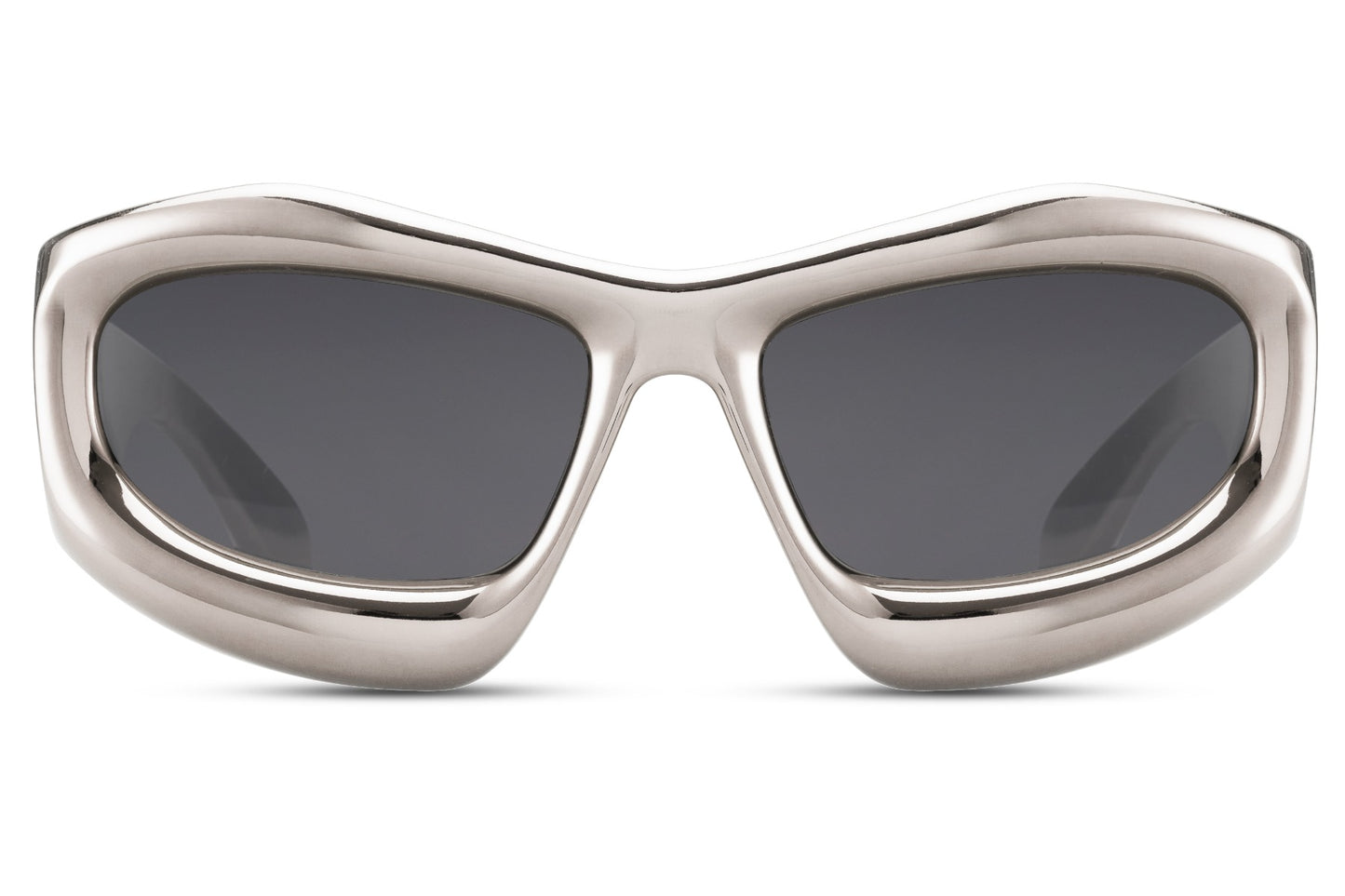 Silver clear frame biomorphic party sunglasses with dark lens — futuristic organic geometry for men and women, the transparent frame colourway that bridges Y2K nostalgia and 2026 avant-garde street style | Sunglass Station