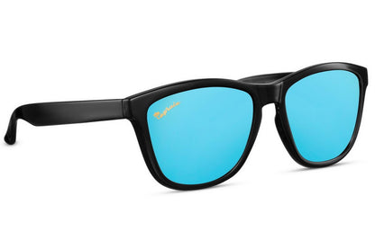 unisex styling sunglasses with black frame and blue lens