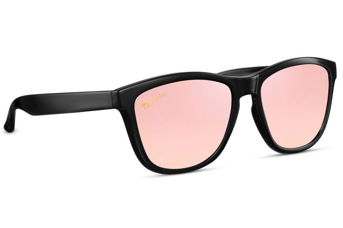 black frame pink lens sunglasses for women with minimal design and modern look
