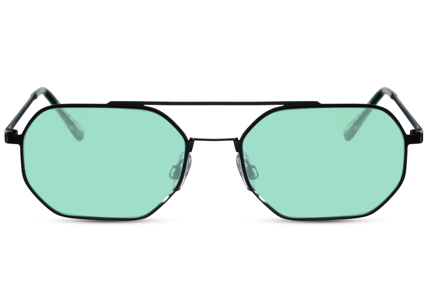 geometric style sunglass with black metallic frame