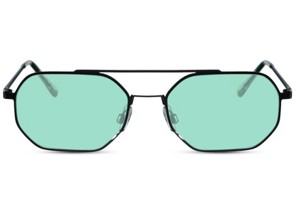geometric style sunglass with black metallic frame