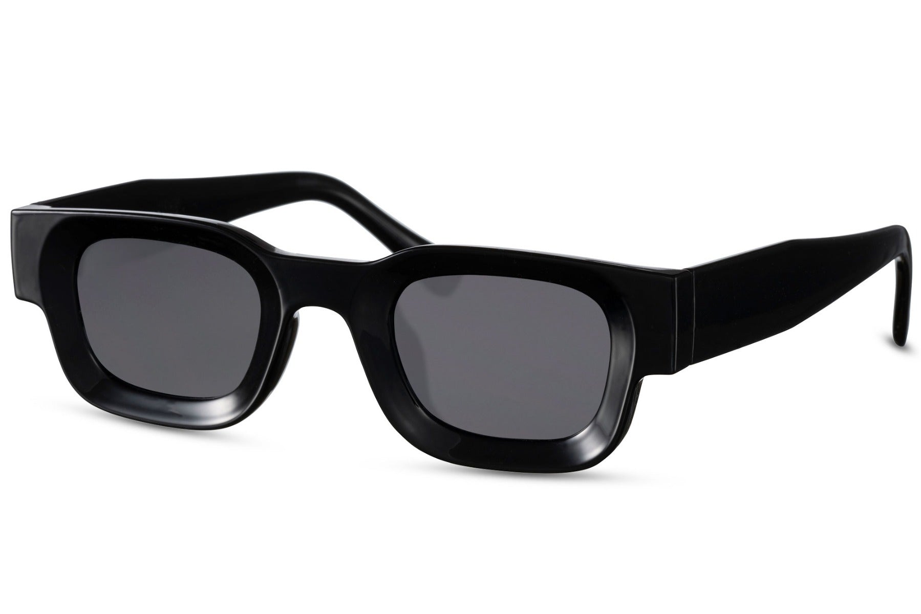 Black rectangle new wave sunglasses with black frame and dark smoke UV100 protection lens – sleek bold retro rectangle shades for going out and urban street style, free delivery across UK and Europe from Sunglass Station