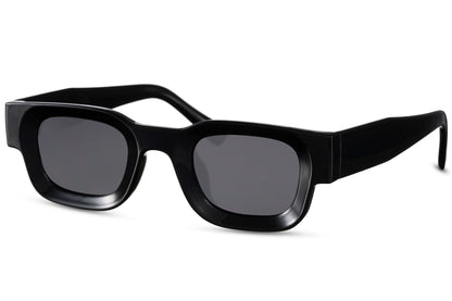 Black rectangle new wave sunglasses with black frame and dark smoke UV100 protection lens – sleek bold retro rectangle shades for going out and urban street style, free delivery across UK and Europe from Sunglass Station