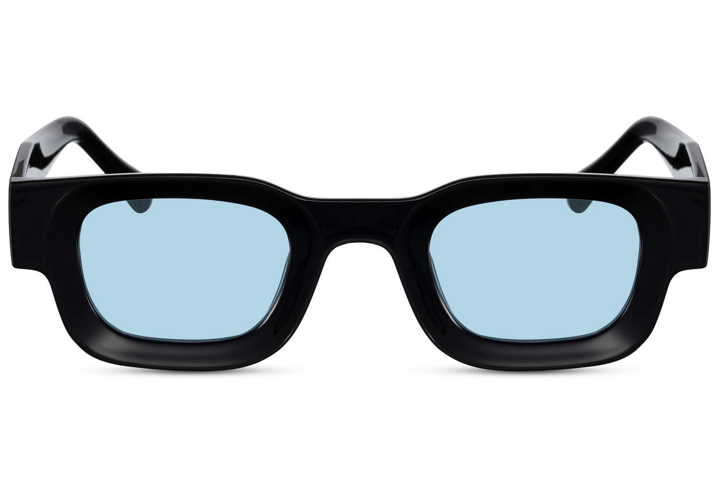 Black rectangle new wave sunglasses with black frame and ice blue UV100 protection lens – bold retro Y2K rectangle shades for street style and festivals, free delivery across UK and Europe from Sunglass Station