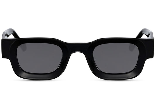 Black rectangle sunglasses new wave with black frame and smoke grey UV100 protection lens – bold chunky retro rectangle shades for everyday city wear and street style, free delivery across UK and Europe from Sunglass Station