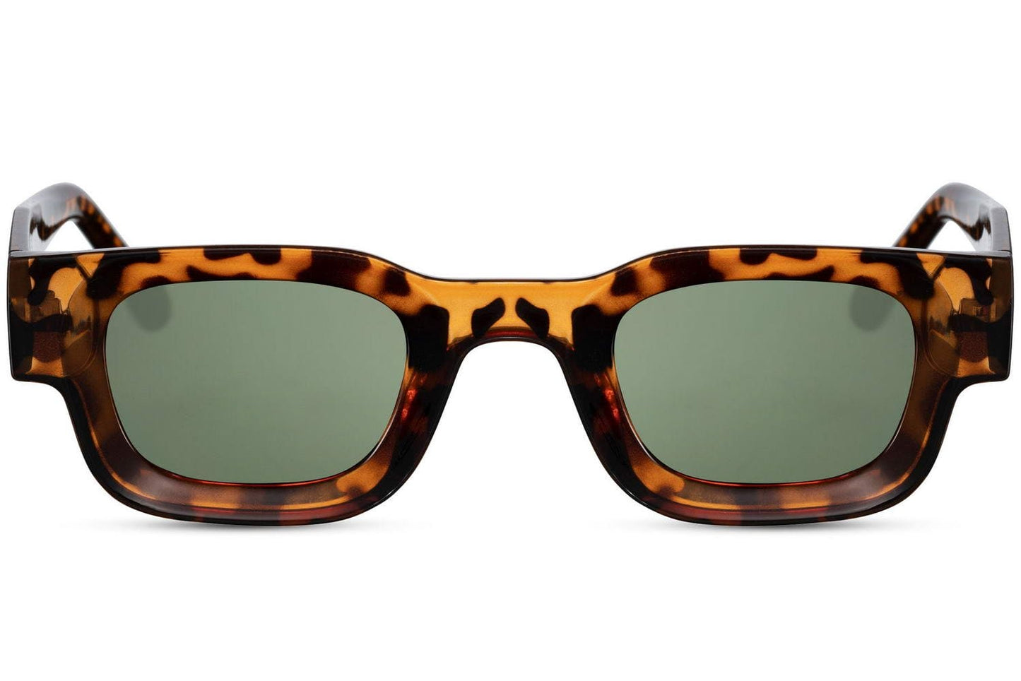 Black rectangle new wave sunglasses with tortoiseshell frame and olive green UV100 protection lens – vintage-inspired retro rectangle shades for city wear and summer holidays, Sunglass Station free UK and Europe delivery