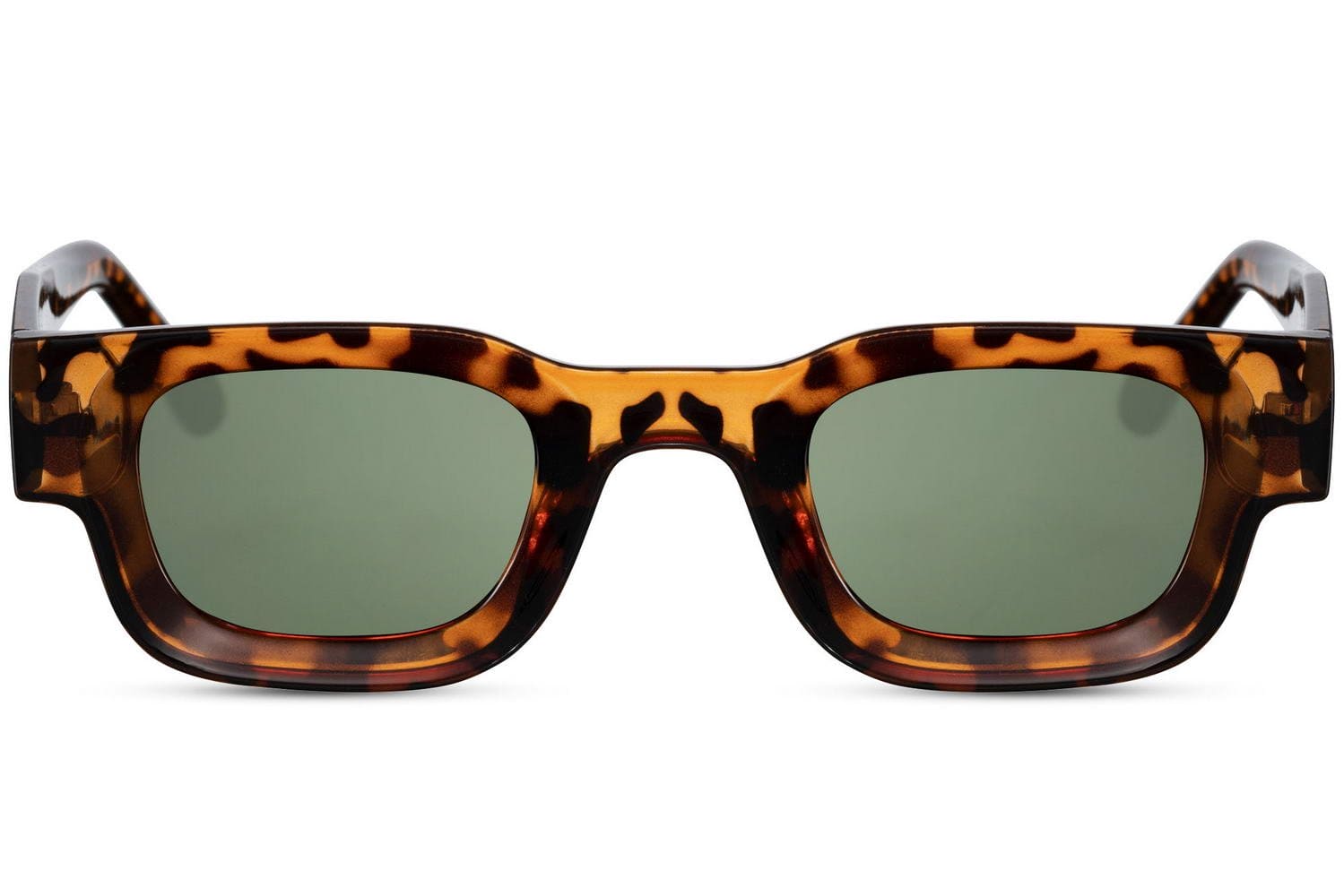 Black rectangle new wave sunglasses with tortoiseshell frame and olive green UV100 protection lens – vintage-inspired retro rectangle shades for city wear and summer holidays, Sunglass Station free UK and Europe delivery
