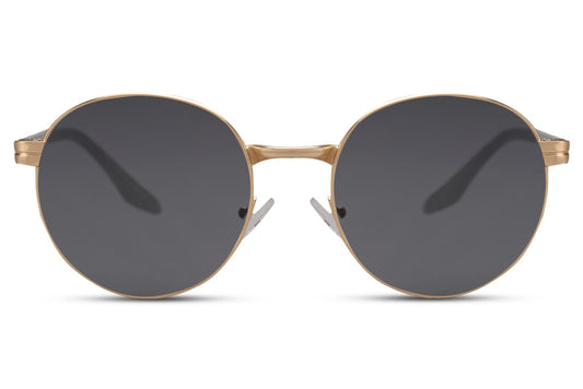 black round metal frame sunglasses recycled polycarbonate deep black lens 100% UV400 protection men women sustainable eco-friendly minimalist bold everyday city summer driving beach free UK Europe delivery Sunglass Station
