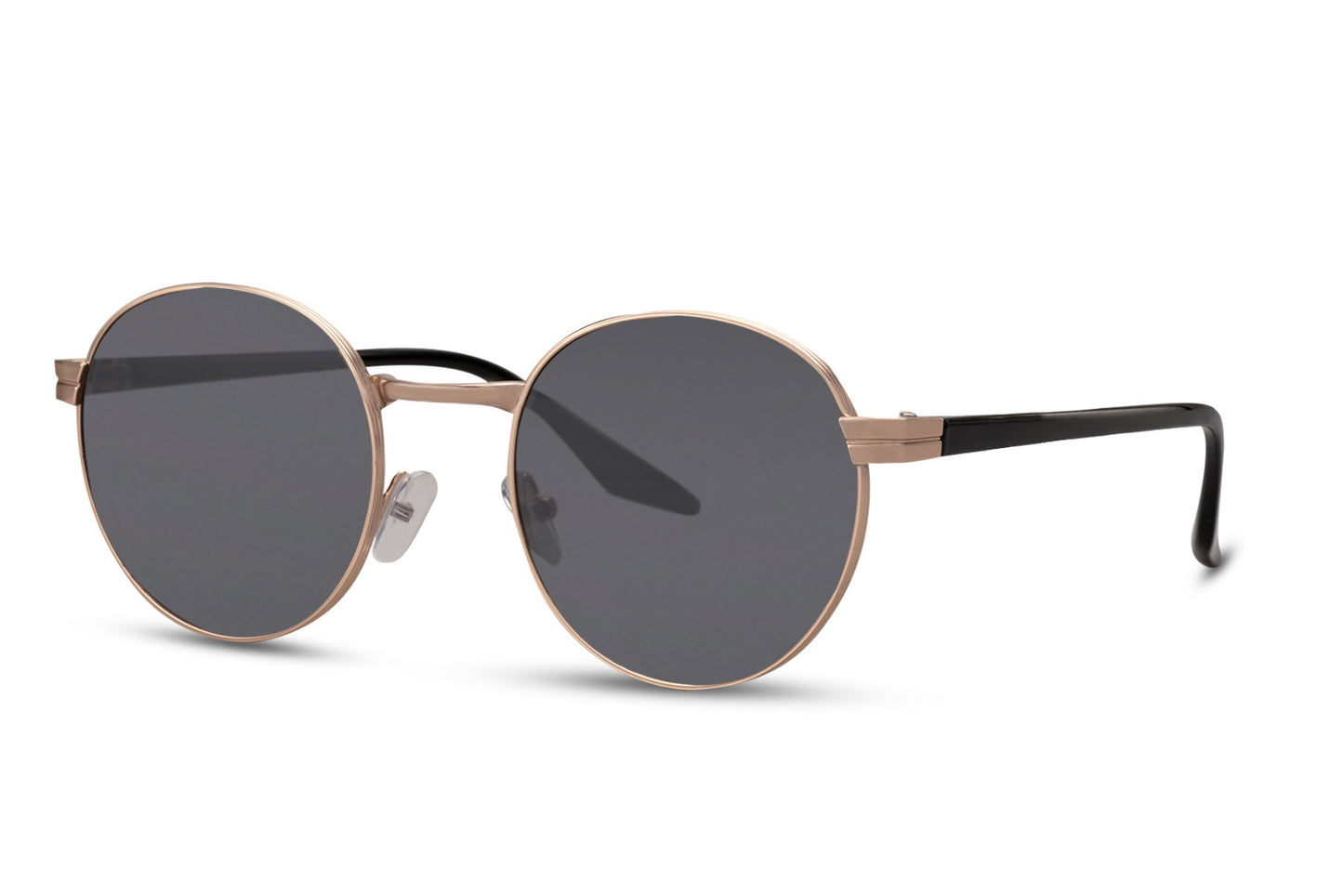 Black round metal frame sunglasses recycled polycarbonate frame temple detail deep black lens 100% UV400 protection men women durable sustainable eco-conscious lightweight comfortable fit free UK Europe shipping Sunglass Station