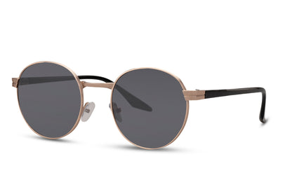 Black round metal frame sunglasses recycled polycarbonate frame temple detail deep black lens 100% UV400 protection men women durable sustainable eco-conscious lightweight comfortable fit free UK Europe shipping Sunglass Station