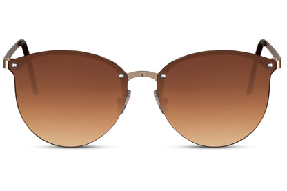 Black round sunglasses gold metal frame warm brown gradient lens 100% UV400 protection men women retro vintage elegant summer city outdoor beach holiday free UK Europe delivery Sunglass Station