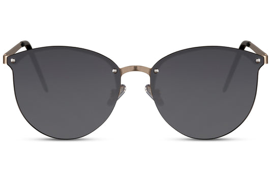 Black round sunglasses gold metal frame black smoke lens 100% UV400 protection men women sleek retro elegant everyday summer city beach driving festival free UK Europe delivery Sunglass Station