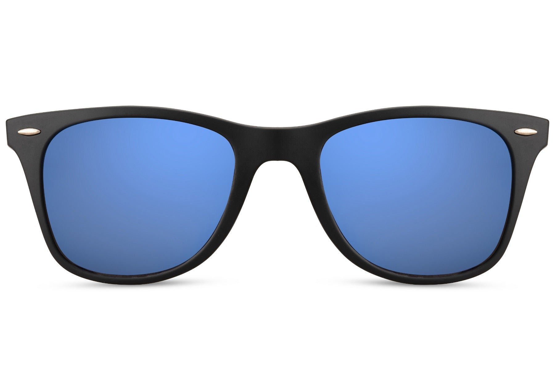 Classic eyewear with mirrored blue lenses and lightweight matte frame
