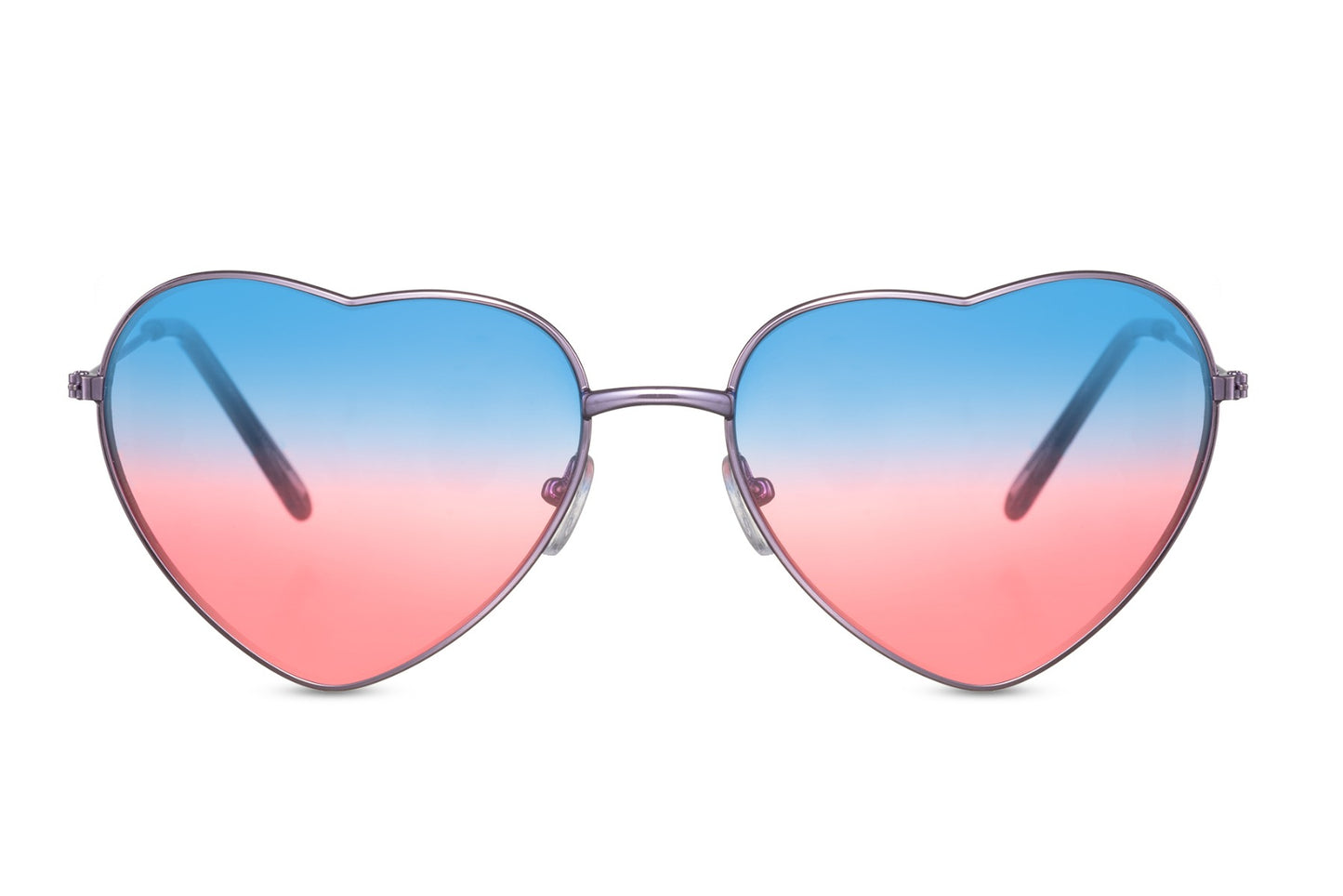 blue pink shade lens sunglass with silver metallic frame
