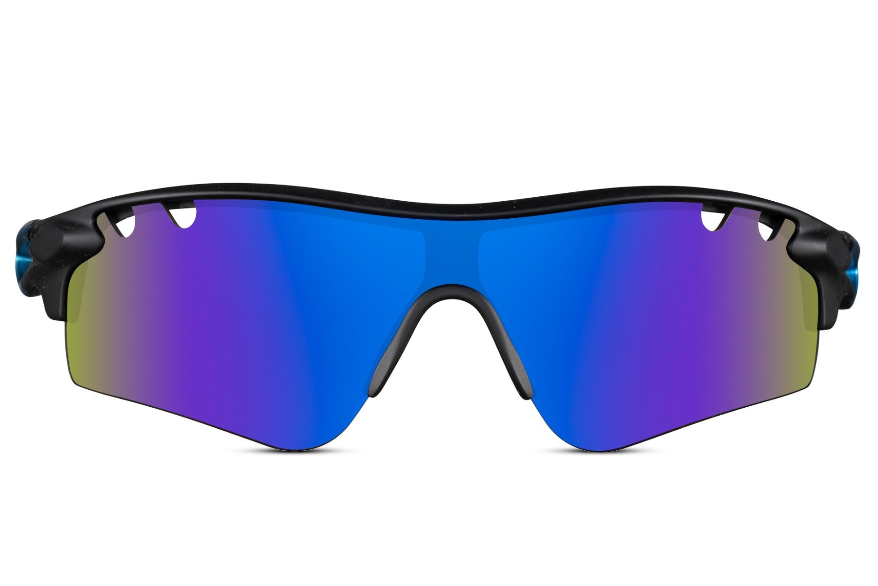 blue sports sunglass with frame frame in visor style