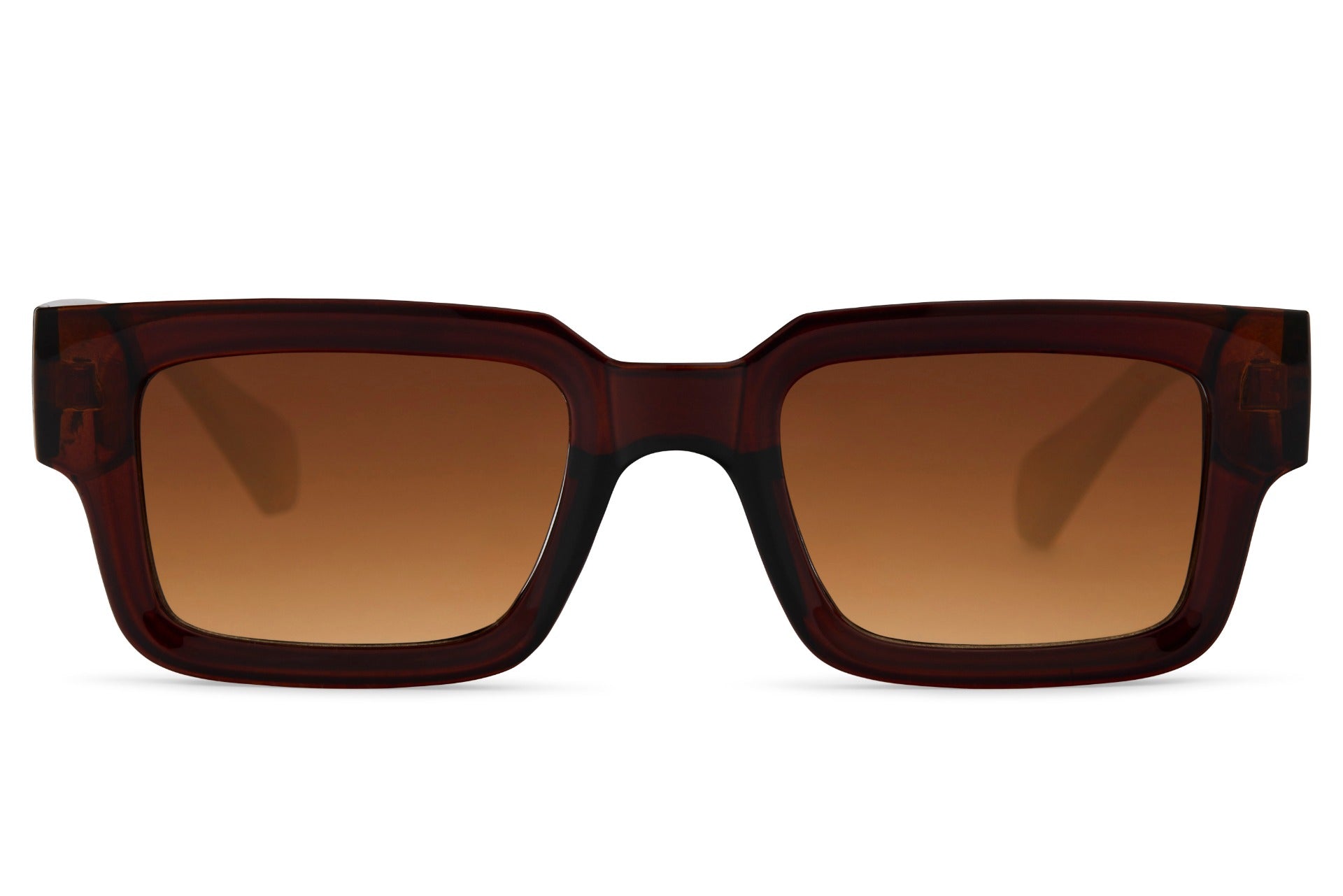 bold brown frame rectangle sunglass with tinted lens