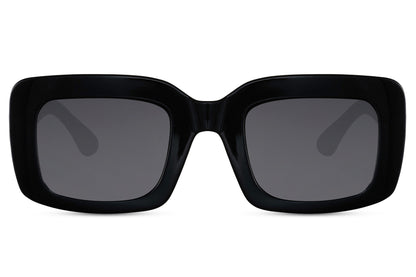 Bold frame oversized rectangle sunglasses with black recycled polyester frame and dark smoke 100% recycled UV protection lens – chunky eco-friendly retro rectangle shades for city street style and everyday wear, Sunglass Station free UK and Europe delivery