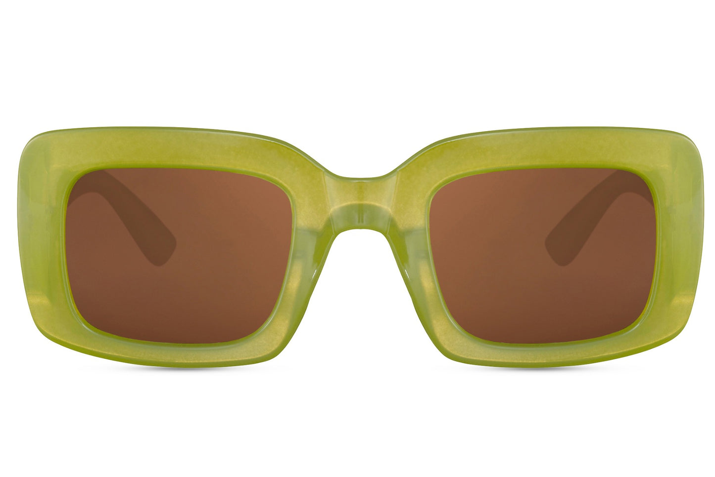 Bold frame oversized rectangle sunglasses with lime green recycled frame and amber 100% recycled UV protection lens – sustainable statement Y2K retro shades for summer festivals and street style, free delivery across UK and Europe from Sunglass Station