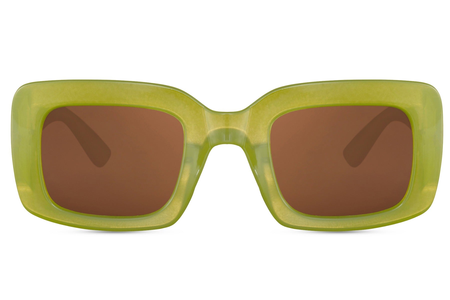 Bold frame oversized rectangle sunglasses with lime green recycled frame and amber 100% recycled UV protection lens – sustainable statement Y2K retro shades for summer festivals and street style, free delivery across UK and Europe from Sunglass Station