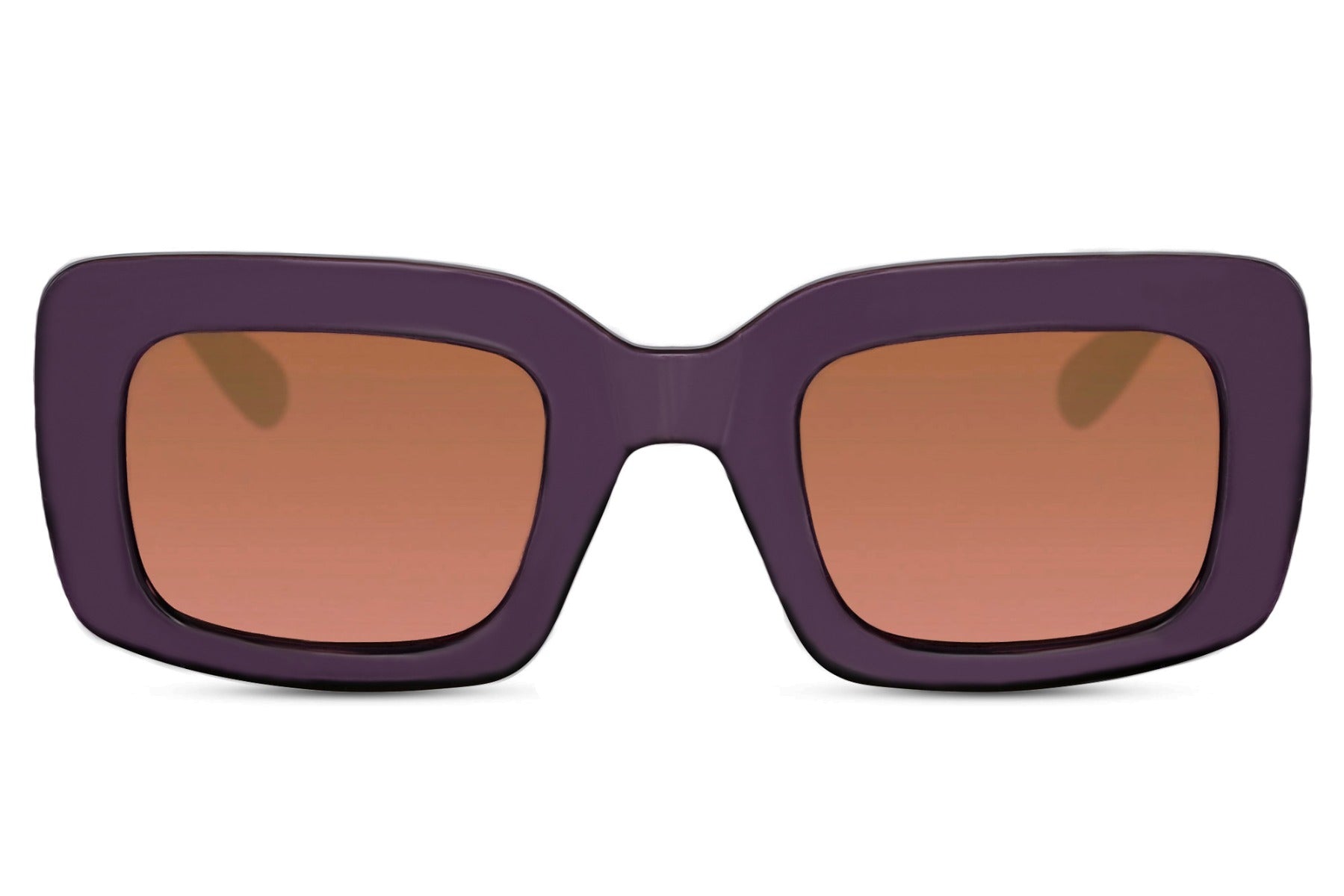 Bold frame oversized rectangle sunglasses with purple recycled polyester frame and amber brown 100% recycled UV protection lens – bold retro Y2K chunky shades for festivals and going out, Sunglass Station free UK and Europe shipping