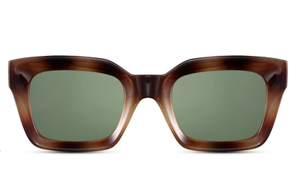 London bold frame rectangle sunglasses with dark tortoiseshell recycled polyester frame and dark green 100% recycled UV protection lens – bold eco-friendly chunky retro rectangle shades for festivals and street style, Sunglass Station free UK and Europe delivery