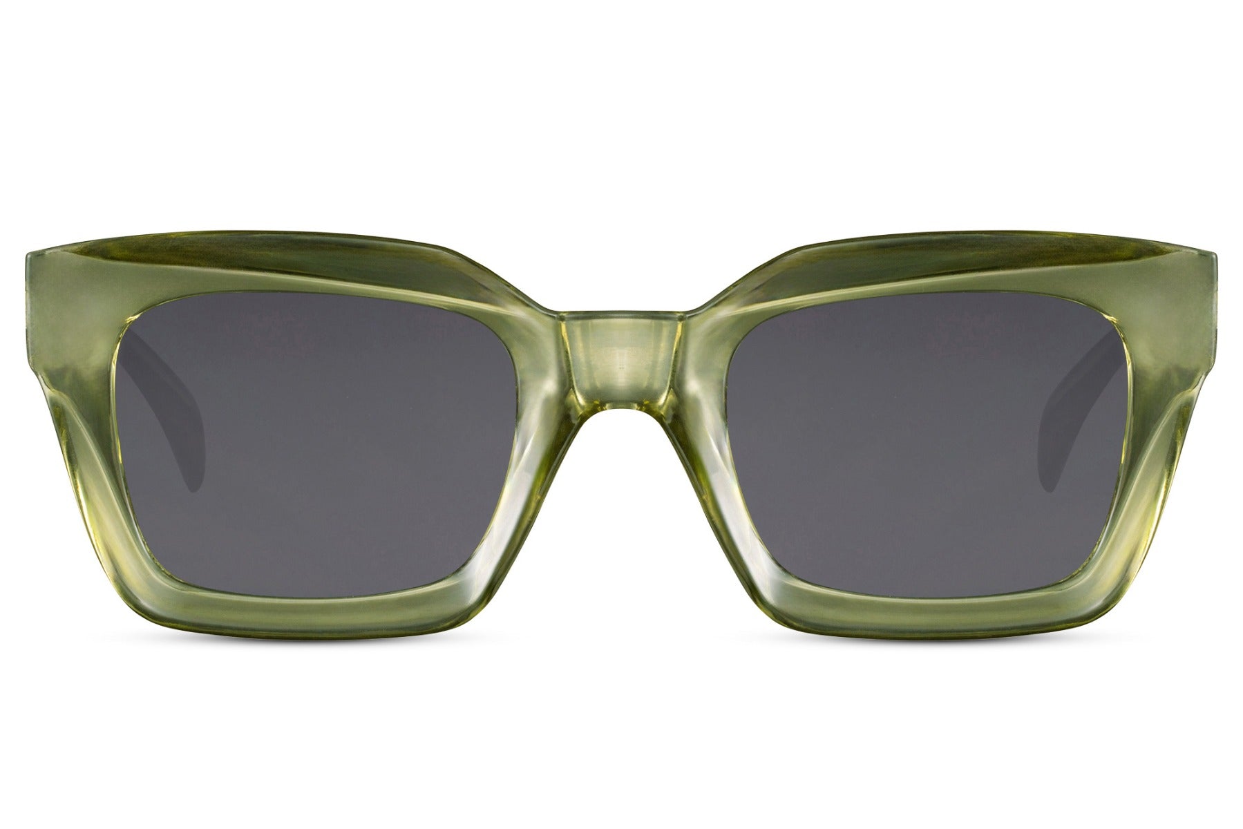 bold frame rectangle sunglasses with olive green recycled polyester frame and dark green 100% recycled UV protection lens – tone-on-tone sustainable chunky retro rectangle shades for city wear and everyday street style, free delivery across UK and Europe from Sunglass Station