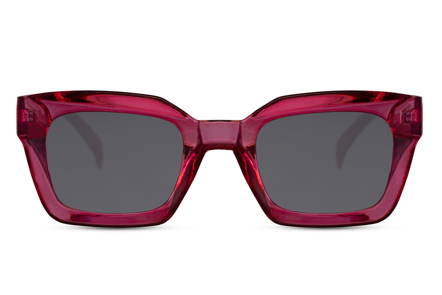 bold frame rectangle sunglasses with red recycled polyester frame and dark smokey 100% recycled UV protection lens – bold statement chunky retro rectangle shades for going out and festivals, Sunglass Station free UK and Europe shipping
