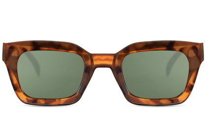 London bold frame rectangle sunglasses with brown tortoiseshell recycled polyester frame and brown 100% recycled UV protection lens – classic chunky retro rectangle shades for everyday wear and summer holidays, free delivery across UK and Europe from Sunglass Station