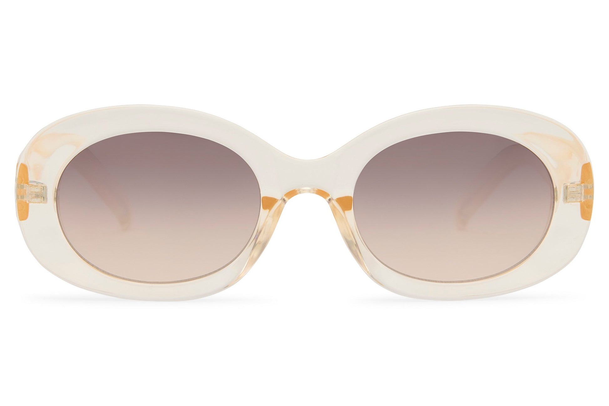 Bold oval sunglasses for women with cream off-white recycled frame and clear polycarbonate lens – minimalist chunky retro shades for holidays and everyday styling, free delivery UK and Europe from Sunglass Station