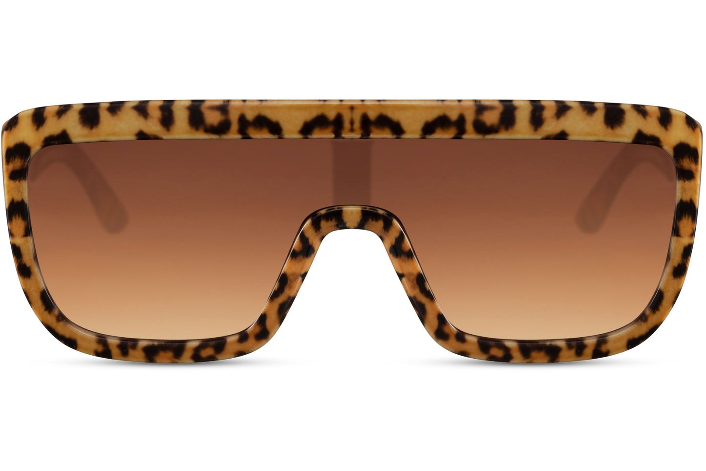 Leopard print bold oversized sports party sunglasses with warm brown lens — wild animal print shield in sustainable recycled polyester, the 70s safari glamour colourway for women who dress like the jungle is their runway, free delivery UK & Europe

