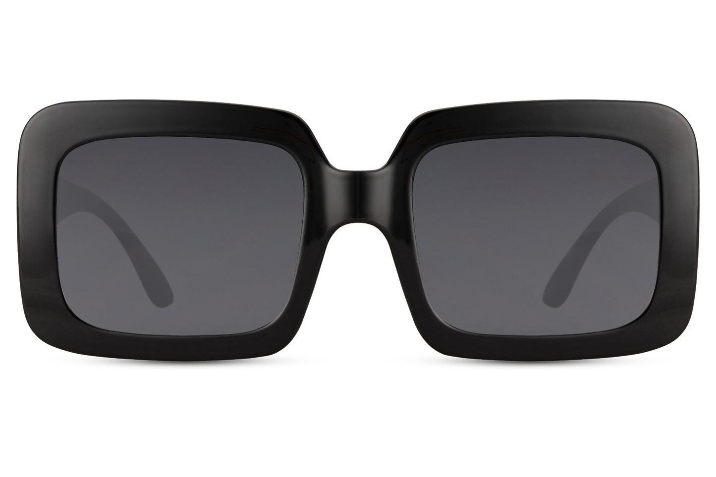Bold rectangle sunglasses with black frame and dark lenses by Sunglass Station, women’s oversized eyewear designed for everyday style and sun protection