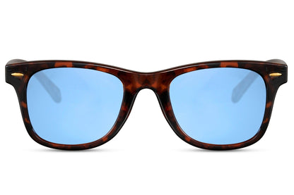 enjoy your beach sun with blue lens wayfarer sunglass with tortoiseshell frames at sunglass station