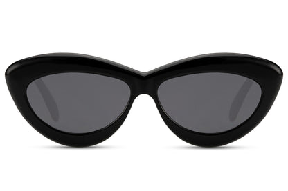 black candy cat-eye party sunglasses — 14.5cm wide rounded eco frame with 5cm height, free delivery across UK & Europe, UV400 100% recycled polyester
