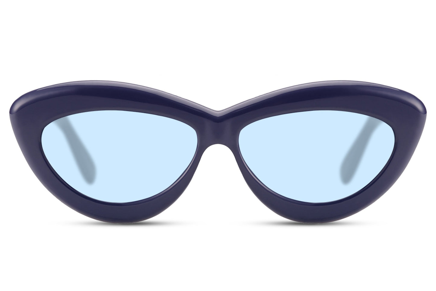 Blue frame candy cat-eye party sunglasses with blue tinted lens — chromatic colour-blocking for women, the blue lens trend in its most playful rounded form, sustainable recycled polyester for festival season and European summer | Sunglass Station