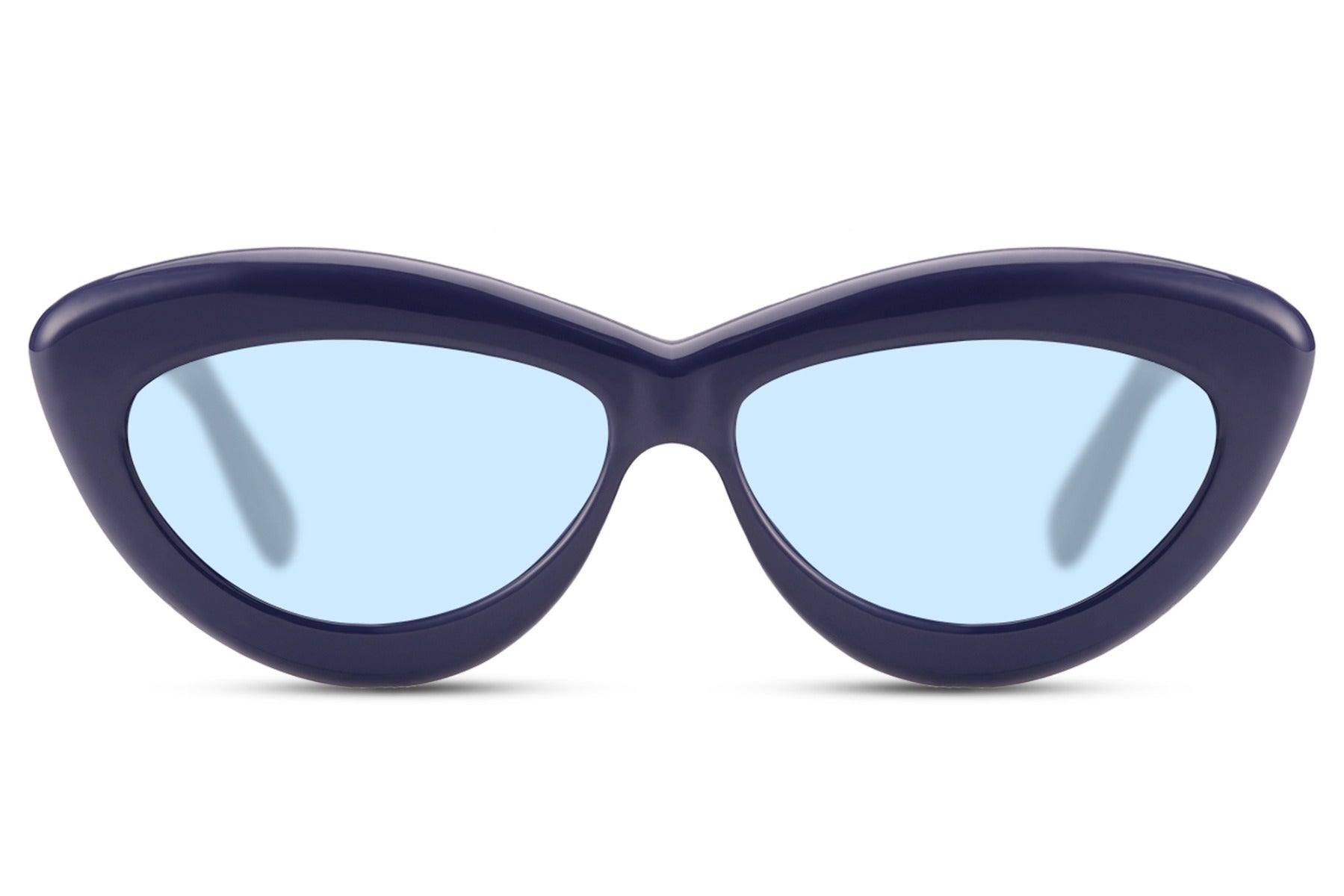 Blue frame candy cat-eye party sunglasses with blue tinted lens — chromatic colour-blocking for women, the blue lens trend in its most playful rounded form, sustainable recycled polyester for festival season and European summer | Sunglass Station