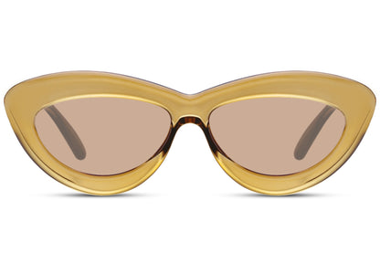Gold honey frame candy cat-eye party sunglasses with warm amber lens — the Riviera colourway in a rounded chunky silhouette, tonal warm dressing for women who let their accessories do the talking, free delivery UK & Europe | Sunglass Station
