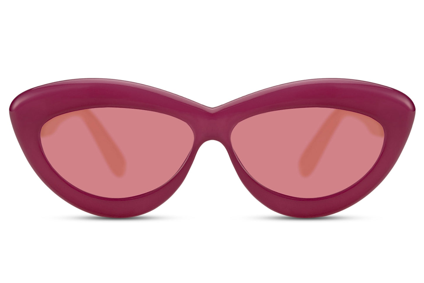 Red pink frame candy cat-eye party sunglasses with pink tinted lens — the sweetest colourway in the collection, colour-on-colour dressing for festivals, hen parties and anywhere that rewards bold feminine energy, UV400 eco-friendly

