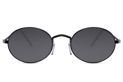 Chic metal frame round sunglasses black slim metal frame smoke 100% recycled lens UV400 protection men women lightweight sophisticated everyday city summer driving beach free UK Europe shipping Sunglass Station