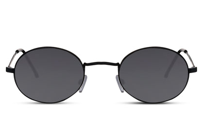 Chic metal frame round sunglasses black metal frame smoke 100% recycled lens UV400 protection men women sleek sophisticated minimalist everyday city summer beach driving free UK Europe delivery Sunglass Station