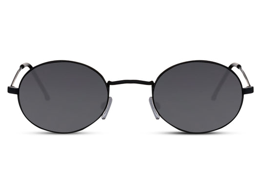 Chic metal frame round sunglasses black metal frame smoke 100% recycled lens UV400 protection men women sleek sophisticated minimalist everyday city summer beach driving free UK Europe delivery Sunglass Station