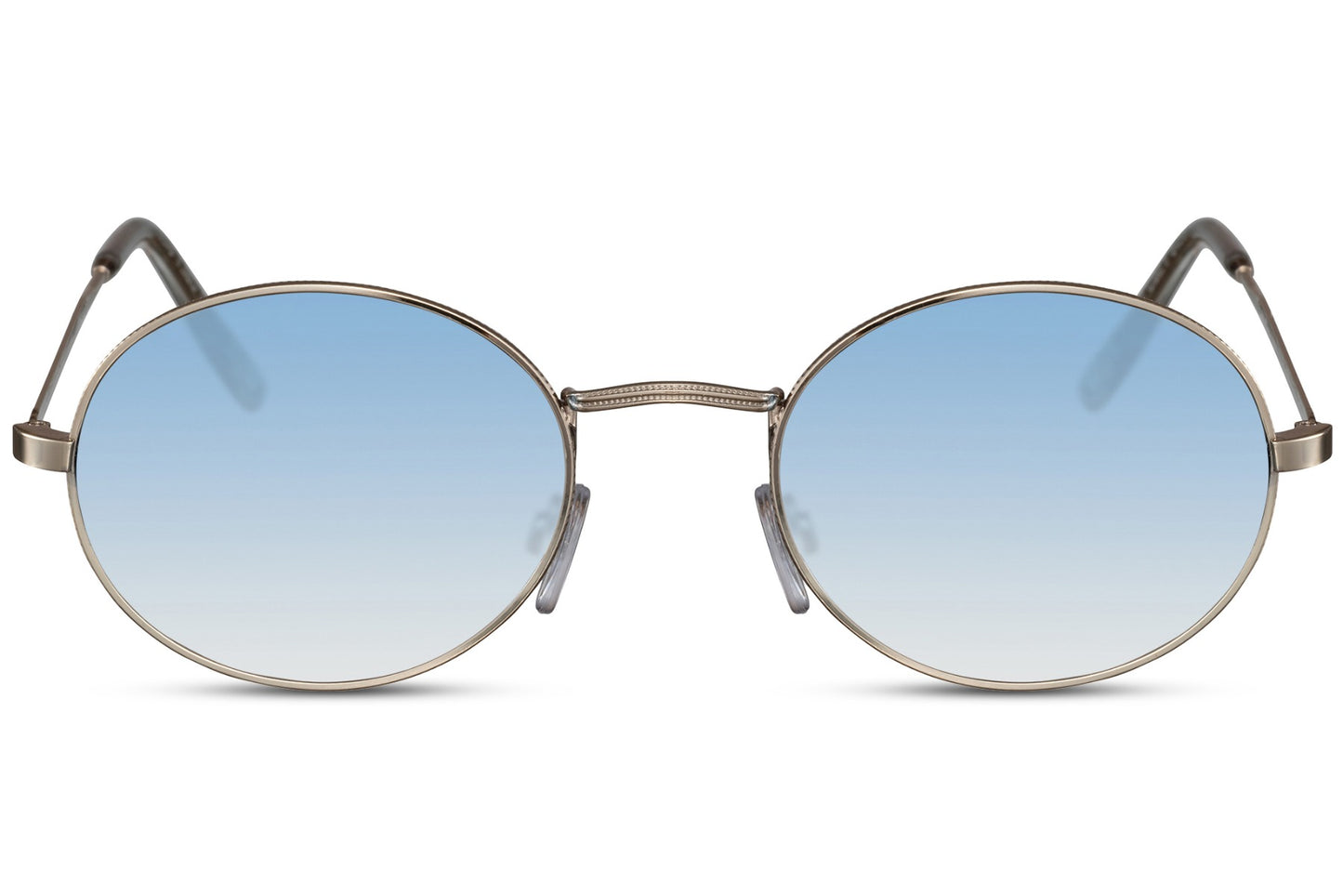 Chic metal frame round sunglasses gold metal frame blue sky 100% recycled lens UV400 protection men women bold chic statement summer beach festival city eyewear free UK Europe delivery Sunglass Station