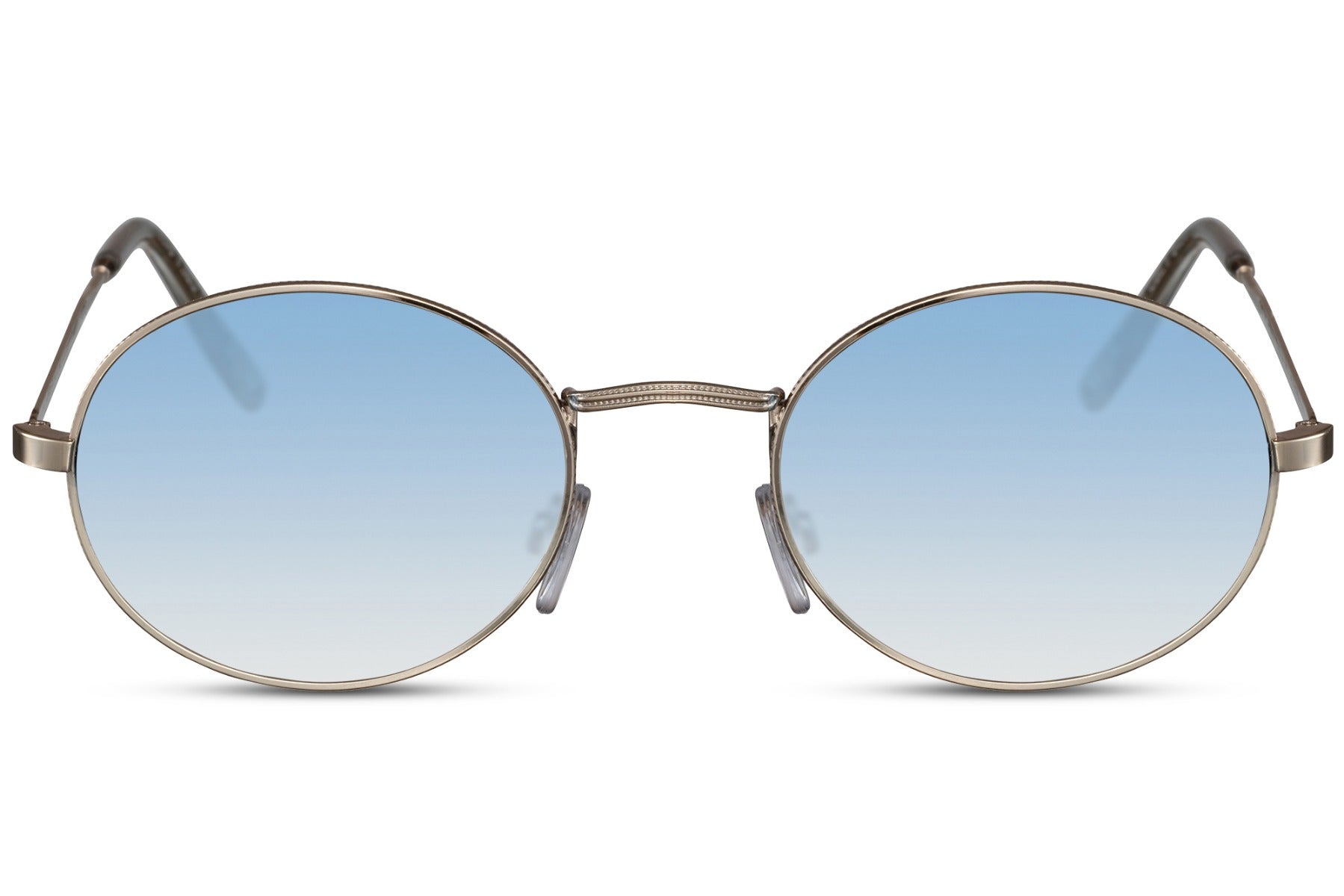 Chic metal frame round sunglasses gold metal frame blue sky 100% recycled lens UV400 protection men women bold chic statement summer beach festival city eyewear free UK Europe delivery Sunglass Station