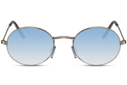 Chic metal frame round sunglasses gold metal frame blue sky 100% recycled lens UV400 protection men women bold chic statement summer beach festival city eyewear free UK Europe delivery Sunglass Station