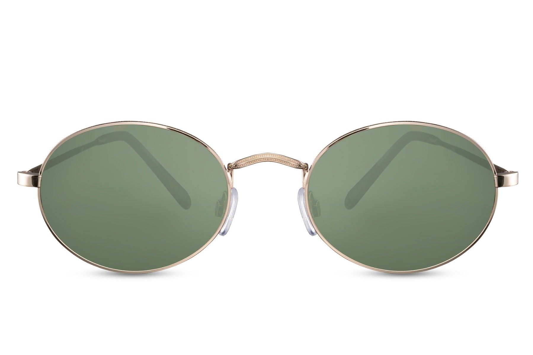 Chic metal frame round sunglasses gold slim metal frame green recycled lens lightweight UV400 protection men women comfortable all-day chic summer city outdoor beach free UK Europe delivery Sunglass Station