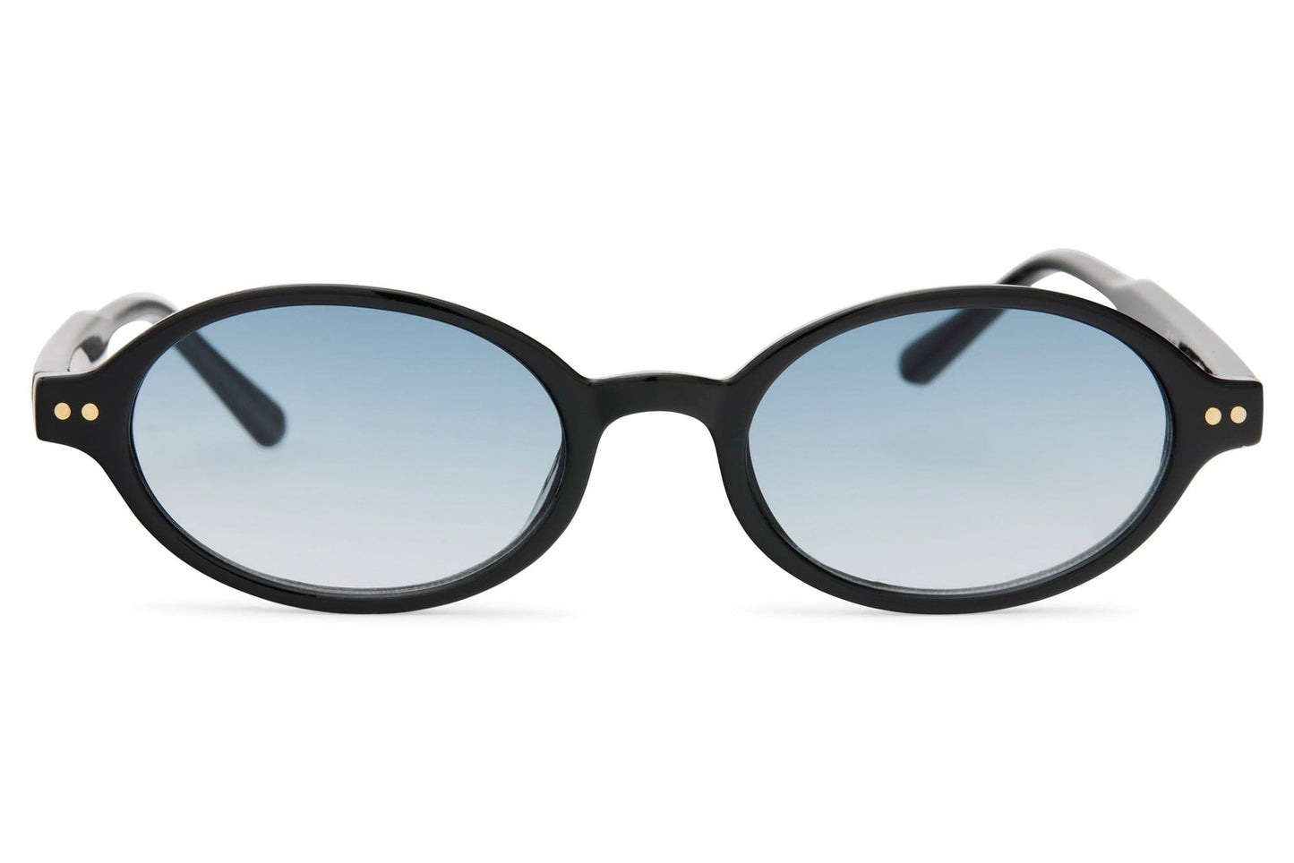 Chic oval sunglasses for men and women with black frame and blue gradient polycarbonate lens – unisex retro slim shades, free delivery across UK and Europe from Sunglass Station