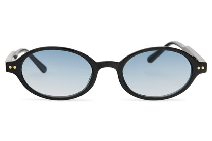 Chic oval sunglasses for men and women with black frame and blue gradient polycarbonate lens – unisex retro slim shades, free delivery across UK and Europe from Sunglass Station